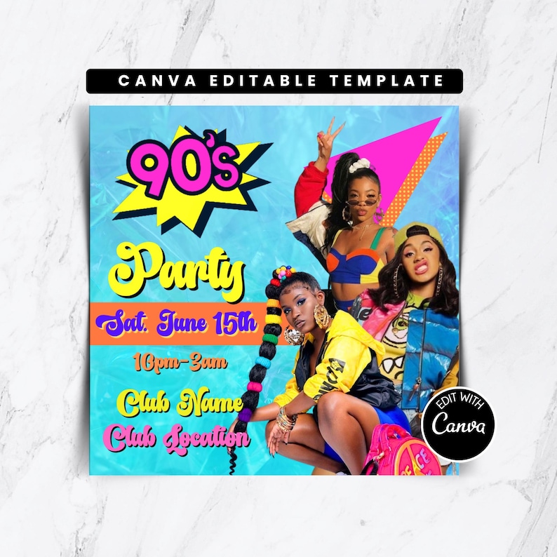 Freaknik Party Flyer Template 90s Theme Editable Canva Design 