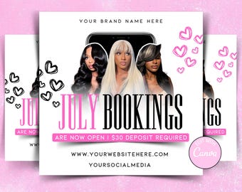 July Booking Flyer Template | Editable Appointment Flyer | Canva Monthly Booking Form