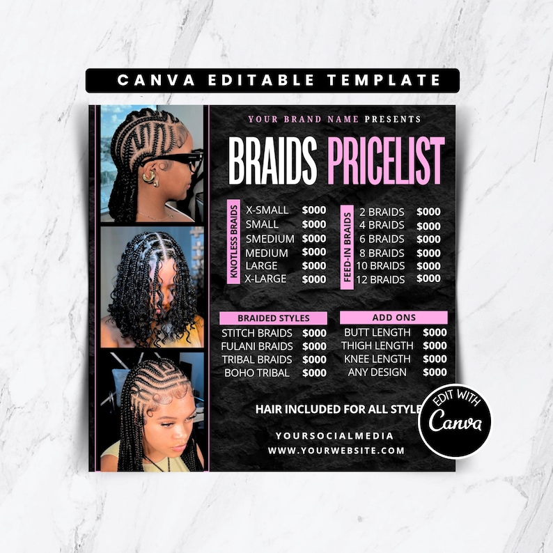 Braids Price List Flyer Template image 1