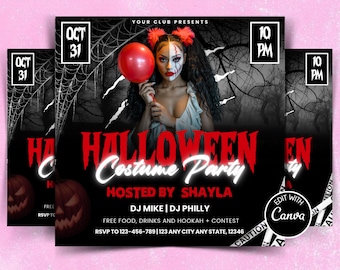 Halloween Party Flyer Template | Spooky Costume Party Invite | Editable Canva Halloween Event Flyer