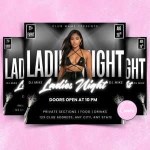 Ladies Night Party Flyer Template | Editable Canva Club Flyer | Girls Night Out Event Invitation Digital Download