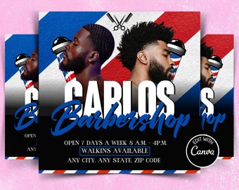 Barbershop Booking Flyer Template | Haircut Price List | Printable Barber Service Menu Design