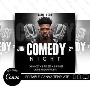 Modelo de Flyer para Noite de Comédia | Flyer para Show de Stand-Up Comedy | Flyer de Evento Editável do Canva
