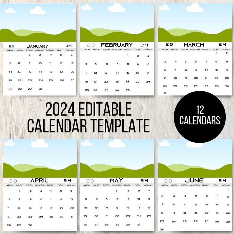2024 Printable Calendar Canva Editable Calendar Template Etsy
