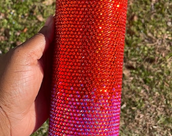 Orange Ombre Rhinestone Tumbler | Ombre Bling Cup | Custom crystal cup | stainless steel bling rhinestone cup