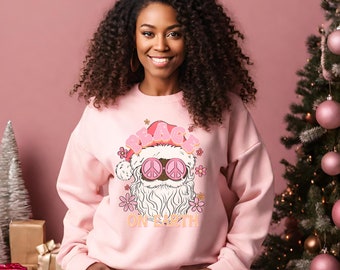 Hippie Santa Crewneck | Peace on Earth Santa Sweatshirt | Flower Child Christmas Crewneck