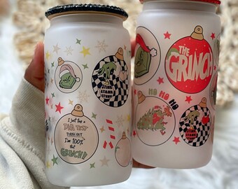 Grinch Tumbler Cup, Grinchmas Glass Can, Grinch Glass Can, Grinchmas