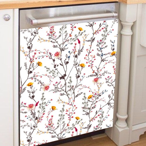 Dishwasher Vinyl Sticker Kitchen Decor Floral Waterproof Skin Etsy