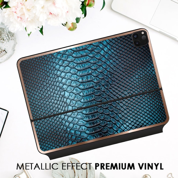 Blue Snake Skin Reptile Skin Design Rose Gold Frame Vinyl Decal for Apple Smart Keyboard Folio Magic Keyboard iPad Air Gen 4 iPad Pro 12.9"