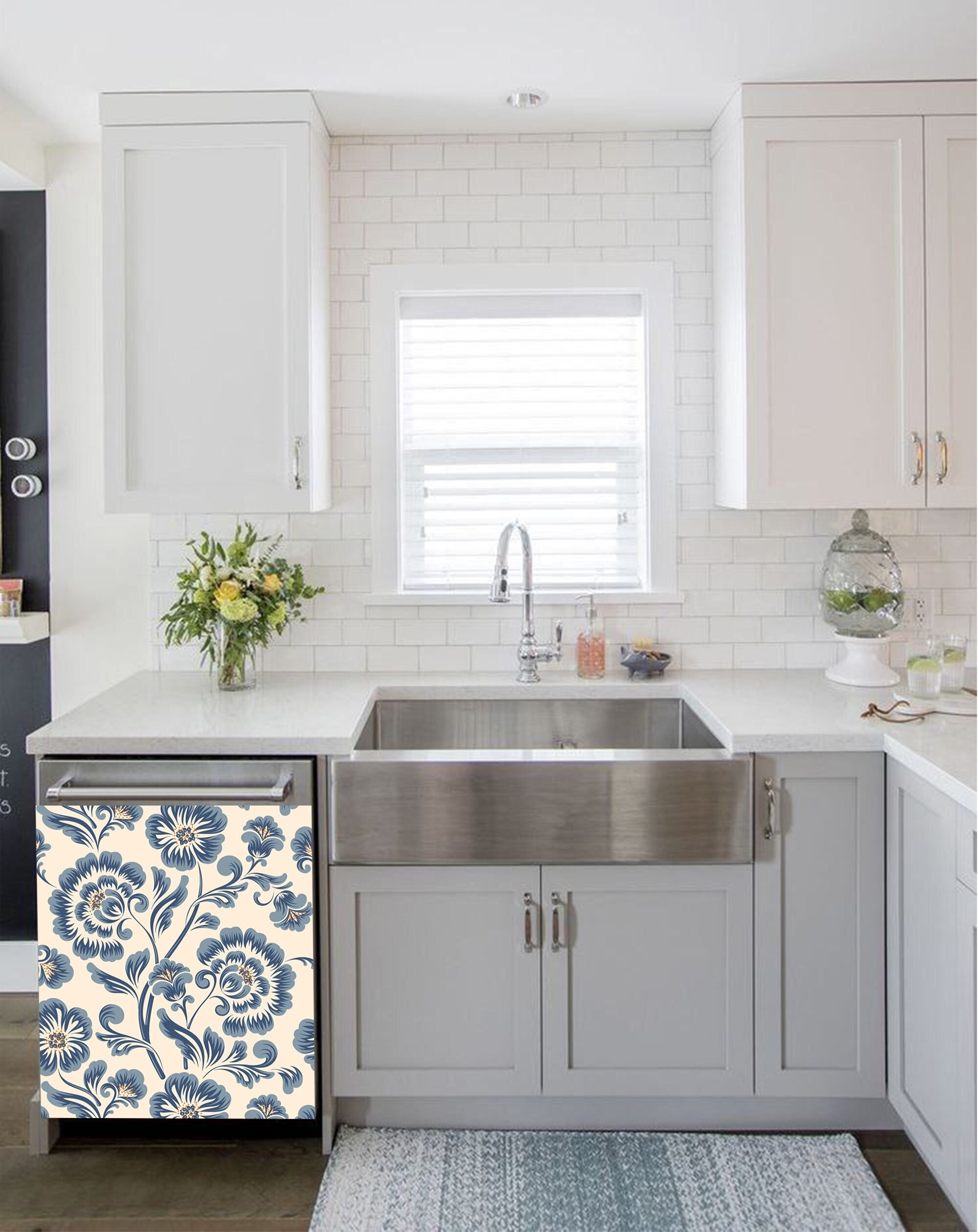 Kitchen Decor Dishwasher Vinyl Sticker Damask Waterproof Skin Etsy