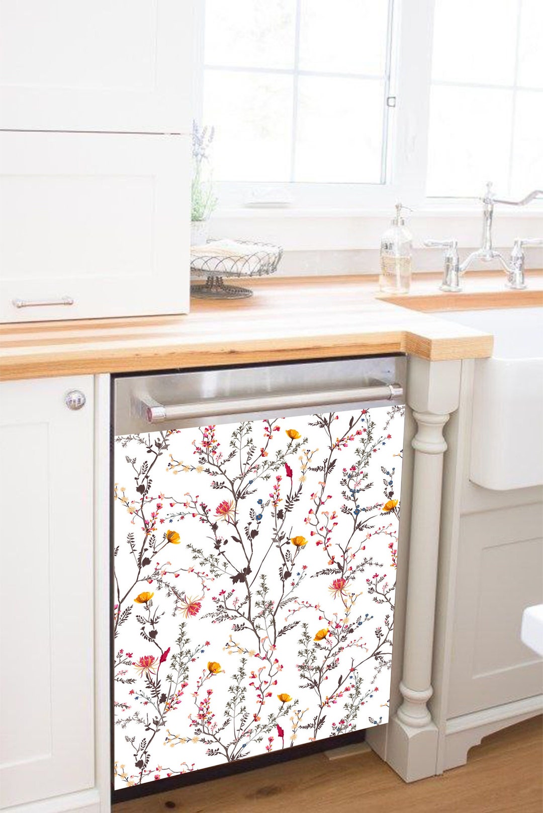 Dishwasher Vinyl Sticker Kitchen Decor Floral Waterproof Skin