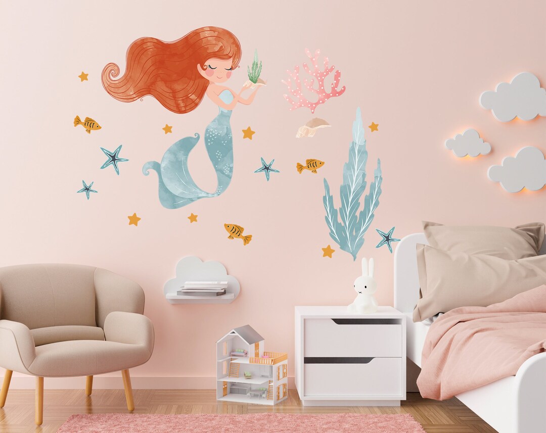 Mermaid Wall Decor Sticker Nursery Wall Decal Playroom Decor Wall Art ...