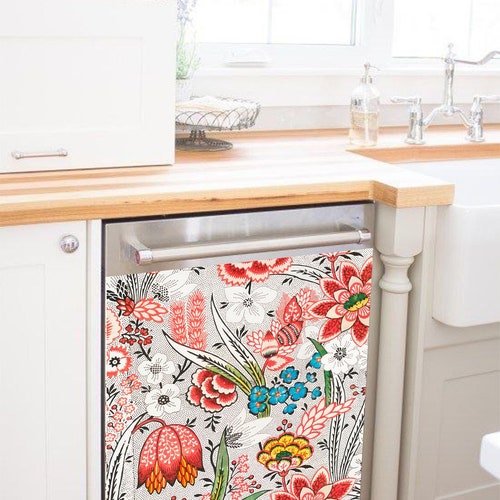 Kitchen Decor Dishwasher Vinyl Sticker Damask Waterproof Skin Etsy