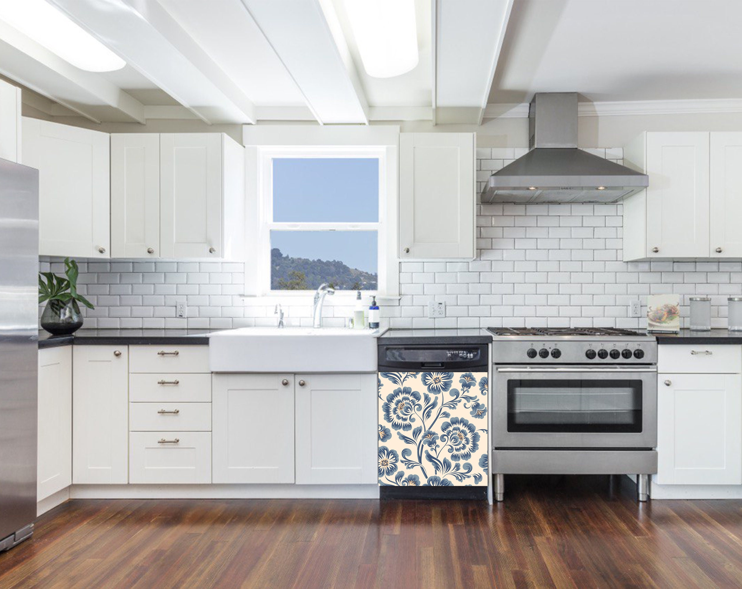 Kitchen Decor Dishwasher Vinyl Sticker Damask Waterproof Skin Etsy