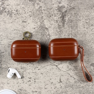 Genuine Leather AirPods Generation 1/2/Pro/3 Case Support Wireless Charging. Leather Airpods Case with Leather Wristlet. image 1