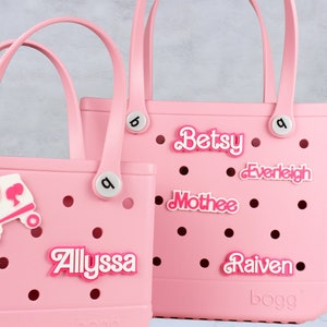 Custom Name Tag Pink Doll Bogg Bag Charms. Fashion Doll Bogg Bag Accessories. Name Bogg Bag Charms. Bogg Bag Name Plate.