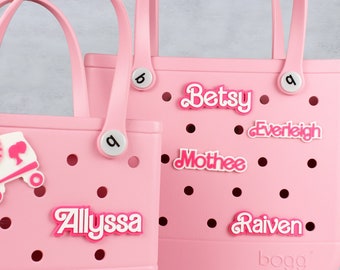 Custom Name Tag Pink Doll Bogg Bag Charms. Fashion Doll Bogg Bag Accessories. Name Bogg Bag Charms. Bogg Bag Name Plate.