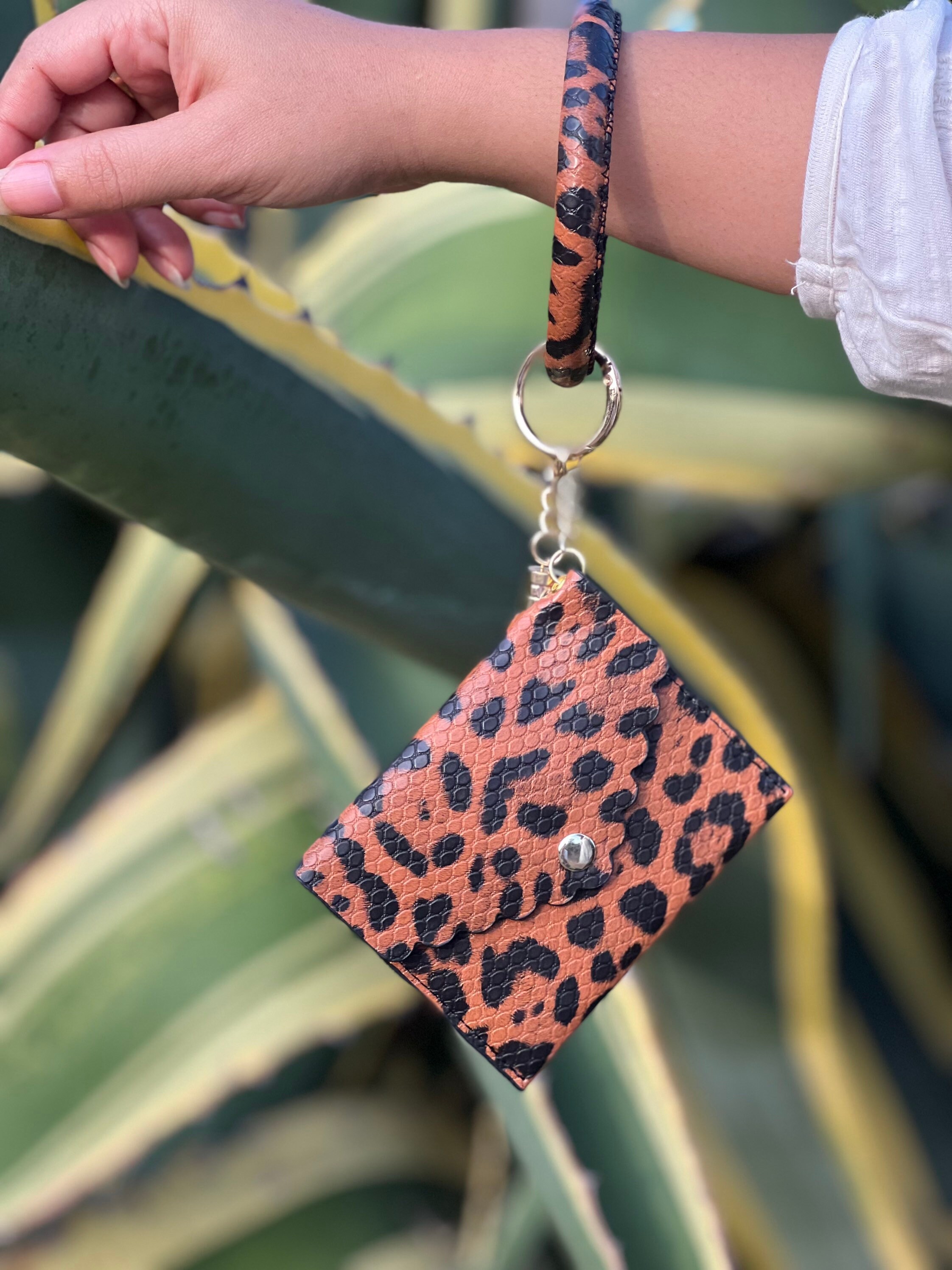 Leopard Print Wallet Keychain: Bangle Key Ring, Personalized Card ...