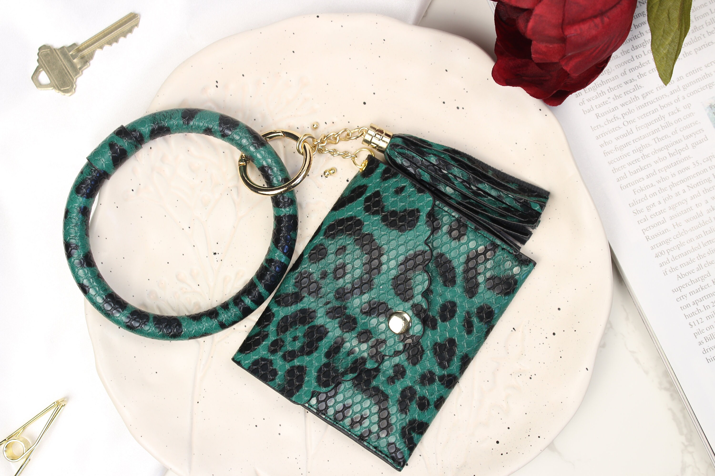Leopard Print Wallet Keychain: Bangle Key Ring, Personalized Card ...