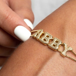 Pulsera personalizada con nombre y pavé de oro / Pulsera retro con nombre y oro / Pulsera personalizada con nombre y burbujas / Pulsera con nombre / Regalo para mamá