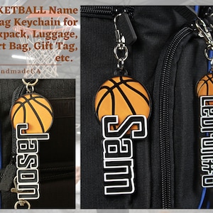 3D Large Basketball Name Tag Keychain. Basketball Bag Pack Tag. Personalized Name Keychain. Basketball Team Gift. Basketball Coach Gift.