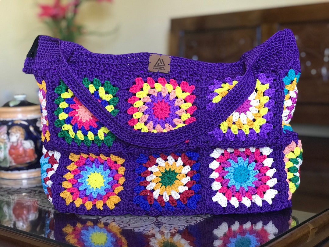 Bright Multicolor Crochet Shopping Bag. Beach Bag. Granny - Etsy