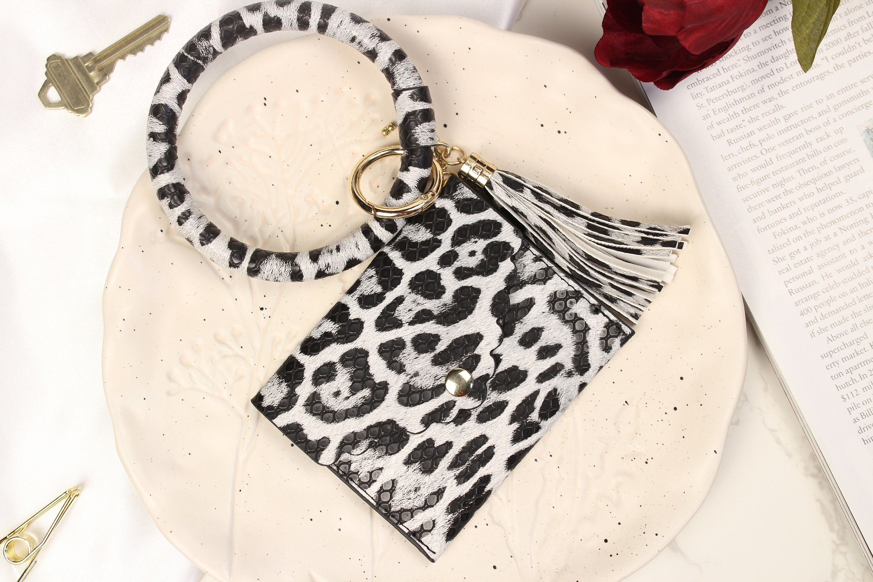 Leopard Print Wallet Keychain: Bangle Key Ring, Personalized Card ...