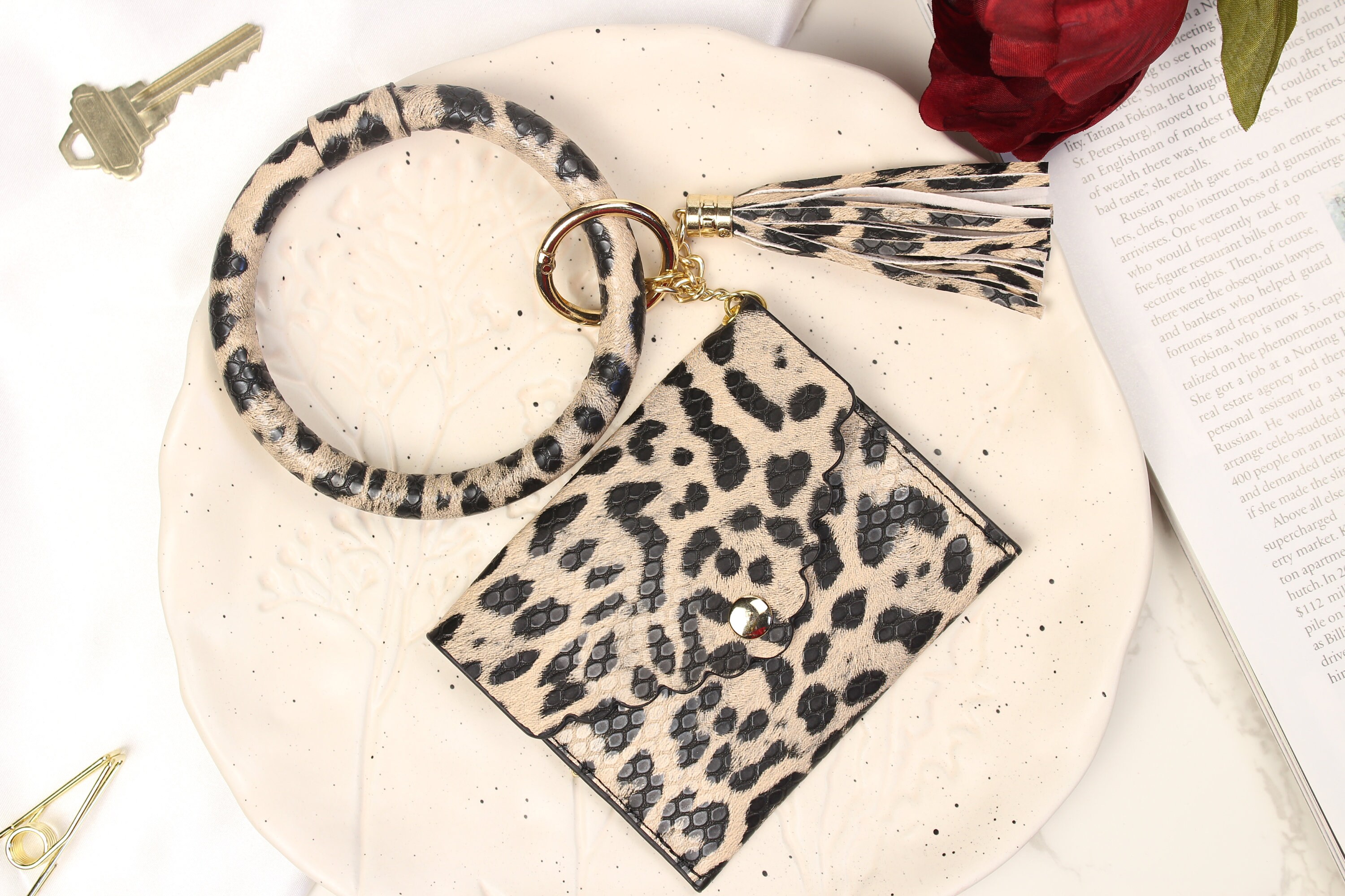 Leopard Print Wallet Keychain: Bangle Key Ring, Personalized Card ...