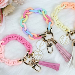 Llavero personalizado de cadena gruesa con eslabones, llavero de pulsera personalizado, llavero de pulsera con monograma, llavero bohemio moderno