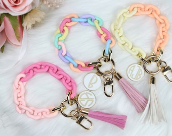 Personalized Chunky Chain Link Wristlet Keychain, Personalized Gift Bangle Keychain, Monogrammed Bracelet Keychain, Boho Modern Keychain