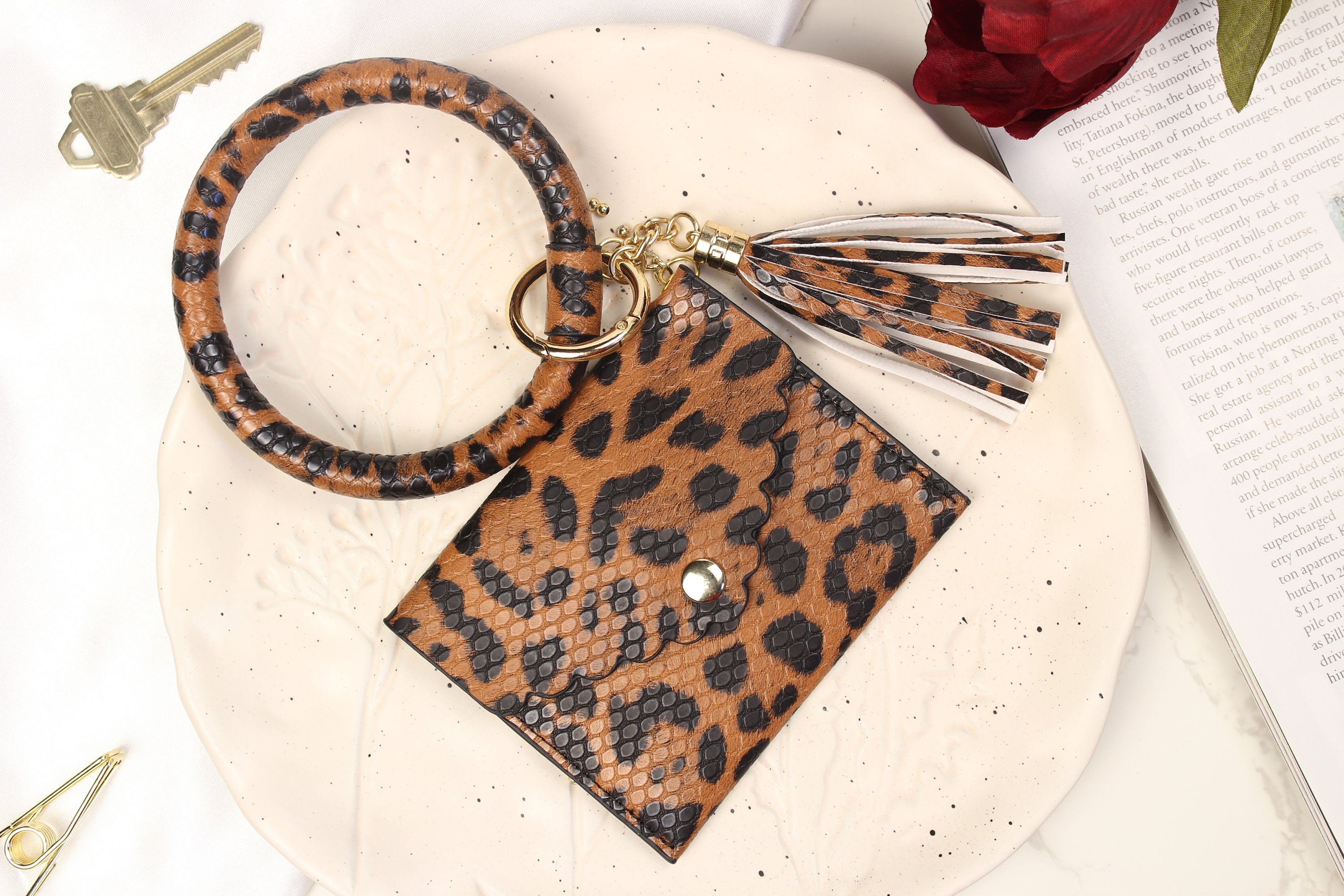 Leopard Print Wallet Keychain: Bangle Key Ring, Personalized Card ...