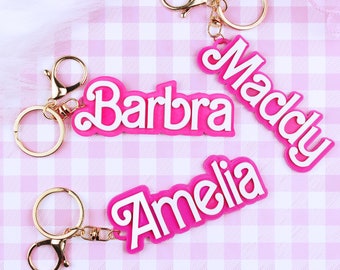 Custom Pink Doll Keychain. Hot Pink 3D Name Plate Keychain. Personalized Pink Name Tag Keychain. Fashion Doll Name Keychain Gift for Girl