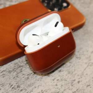 Genuine Leather AirPods Generation 1/2/Pro/3 Case Support Wireless Charging. Leather Airpods Case with Leather Wristlet. image 6