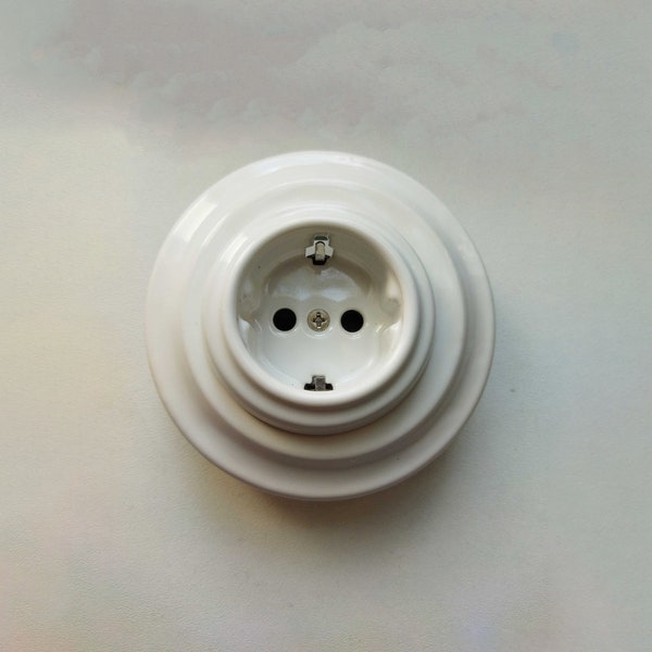 Prises de courant en porcelaine allemande Schuko Loft rétro électriques encastrables cottage vintage en céramique blanche