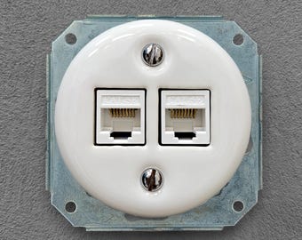 Vit porslin RJ45 nätverksuttagsinsats CAT.5E Ethernetport Keramiskt vägguttag Infälld i retro vintagestil Internetanslutning
