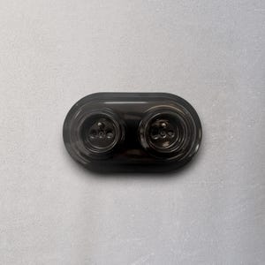 Retro Style Ceramic Double French Socket, Flushed-Mounted, Black Porcelain, Childproof