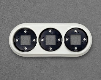 Multi Gang Wallplate Backplate Triple White Porcelain Frame Plate Light Switch Outlet Cover Surround Surface Mount Retro Restoration Plugs