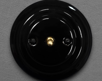 Toggle Light Switch 1 Gang 2 Way Retro Black Porcelain Ceramic Wall Switch Flush Mount Industrial Loft Replacement Cover Plate Fitting