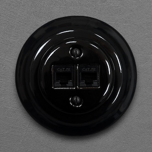Svart RJ45-nätverksuttag i porslin, CAT.5E, infälld montering i vintagestil