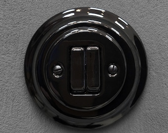 Black Porcelain Slim Rocker Light Switch, 2-Gang Two-Way, Vintage Style Surface Mount