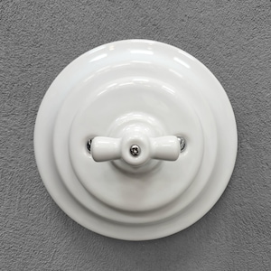 Wit porseleinen draailichtschakelaar, enkelvoudig tweeweg (wisselschakelaar), vintage stijl inbouw