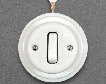 Slim Rocker Light Switch 1 Gang 2 Way Retro White Porcelain Ceramic Wall Switch Surface Mount Mid Century Modern Building Hardware