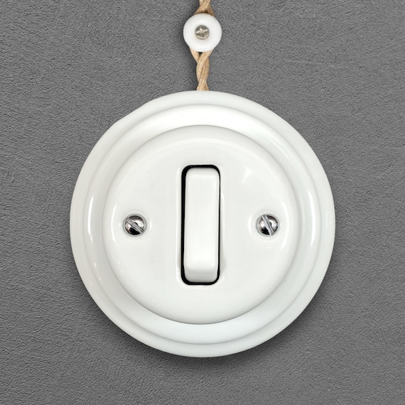 JESKING TRADING - Interruttore in porcellana vintage, 250 V, 10 A, installazione superficiale, colore: Bianco