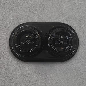 Double Power Socket French Porcelain Surface Mounted Loft Retro Electrical Vintage Cottage Ceramic Black