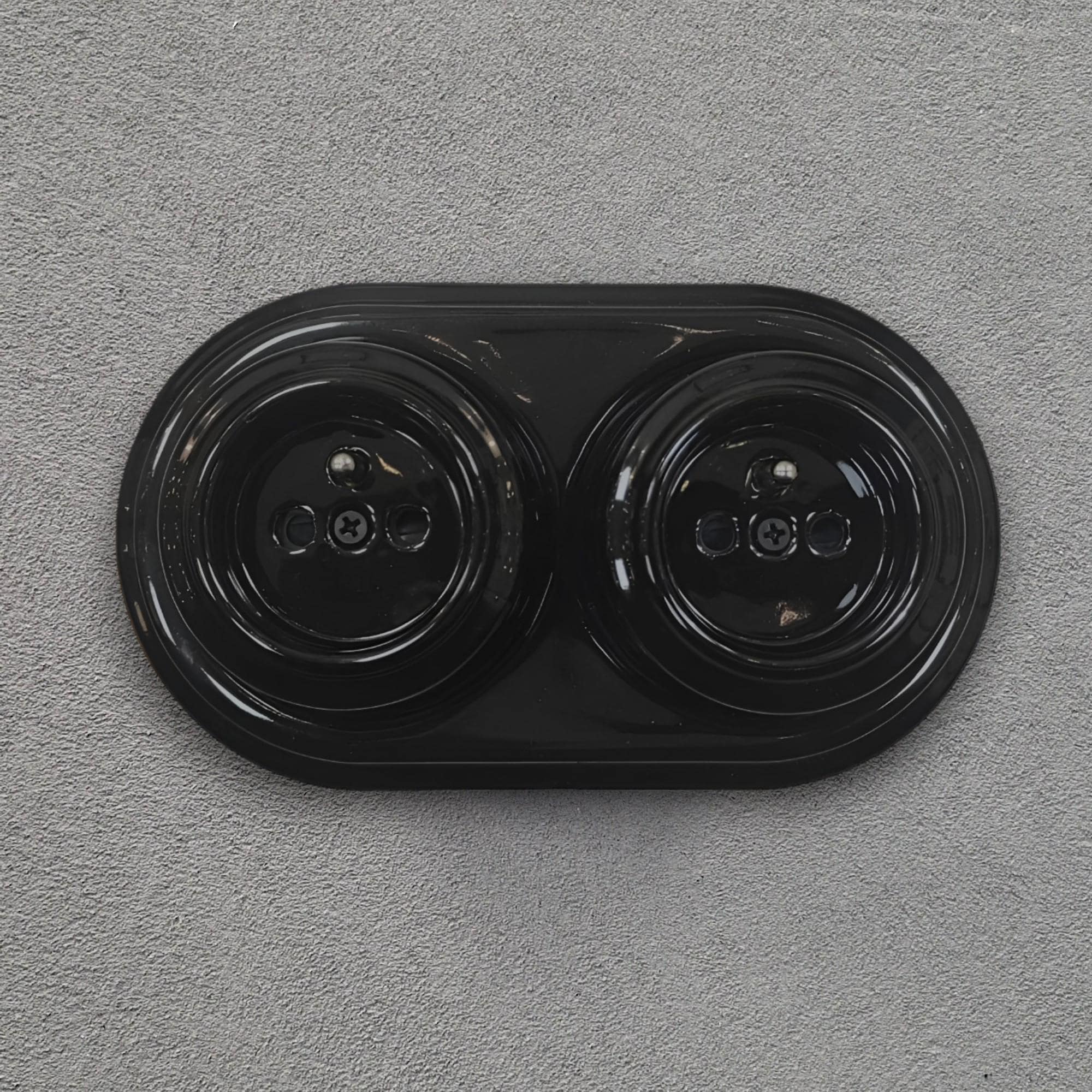 Double Power Socket French Porcelain Surface Mounted Loft Retro Electrical Vintage Cottage Ceramic Black