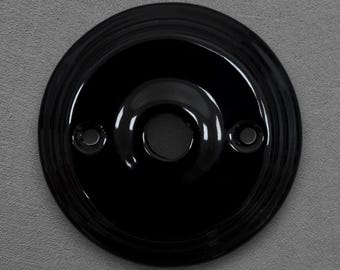 Black Porcelain Flat Shaped Ceiling Rose, 70x25mm, Vintage Style Surface Mount
