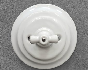 Ceramic Rotary Light Switch Intermediate Crossing Retro White Porcelain Wall Switch Flush Mount Cottage Renovation
