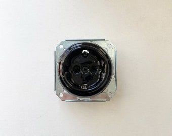 Power Socket Insert Porcelain Loft Retro Electrical German Schuko Flush-Mounting Vintage Cottage Ceramic Black