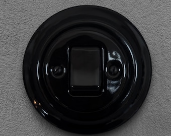Big Rocker Light Switch 1 Gang 2 Pole Retro Black Porcelain Ceramic Wall Switch Flush Mount Wide Button Switch Cover Wallplate Fixtures