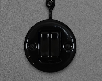 Black Porcelain Rocker Roller Shutter Switch Insert 2 Gang Ceramic Wall Switch Surface Mount Retro Home Renovation Outlets